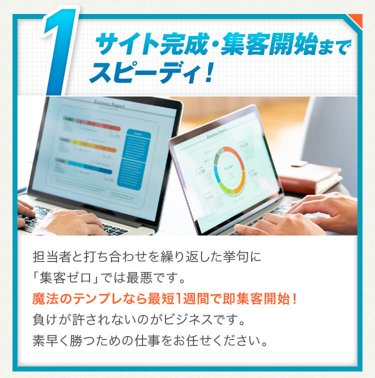 1.サイト完成・集客開始までスピーディ！